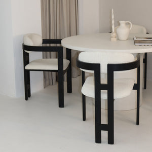 Cloud Round White Micro Cement Table & Rio Bouclé Chairs