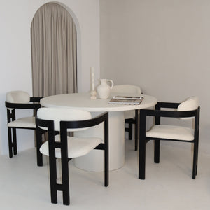 Cloud Round White Micro Cement Table & Rio Bouclé Chairs