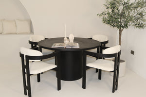 Cloud Round Black Micro Cement Table & Rio Bouclé Chairs