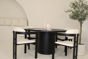 Cloud Round Black Micro Cement Table & Rio Bouclé Chairs