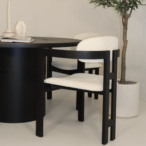 Cloud Round Black Micro Cement Table & Rio Bouclé Chairs