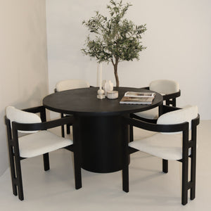Cloud Round Black Micro Cement Table & Rio Bouclé Chairs