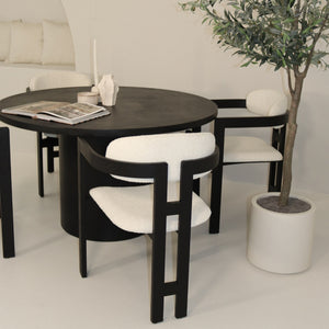 Cloud Round Black Micro Cement Table & Rio Bouclé Chairs