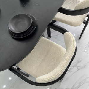 Luna Black Oval Table & Rio Bouclé Chairs Set