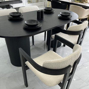 Luna Black Oval Table & Rio Bouclé Chairs Set