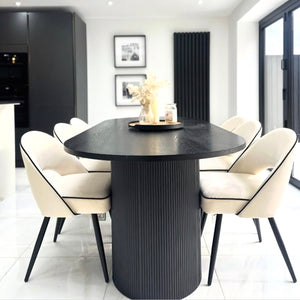 Luna Black Oval Dining Table & Mason Velvet Chair Set (pre-order)