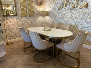 Luca White Marble Dining Table & Lanvin Velvet Chair Set