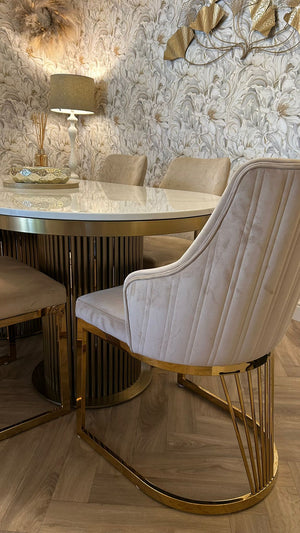 Luca White Marble Dining Table & Lanvin Velvet Chair Set