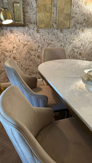 Luca White Marble Dining Table & Lanvin Velvet Chair Set