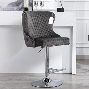 Lucia Lion Knocker Barstool Grey Velvet