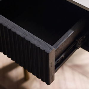 Louise Black Fluted Stone Lamp Table with Drawers