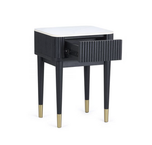 Louise Black Fluted Stone Lamp Table with Drawers