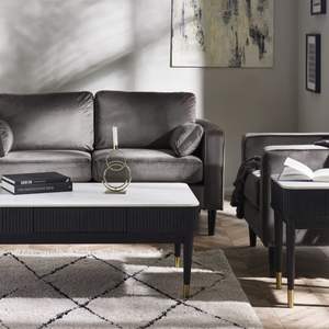 Louise Black Fluted Stone Lamp Table with Drawers