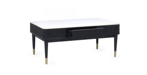 Louise Black Fluted Stone Top Coffee Table with Drawers