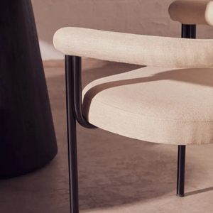 Ember Texture Fabric Black Iron Frame Dining Chair