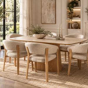 Eton Natural Wood Ceramic Dining Table & Abel Oak Dining Chair Set