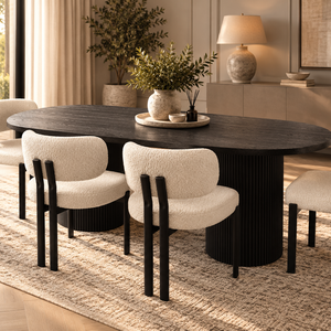 Luna Black Oval Dining Table & Maya Black Bouclé Dining Chair Set