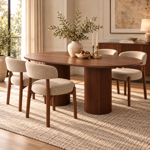 Luna Walnut Oval Dining Table &amp; Aria Walnut Dining Chair Set
