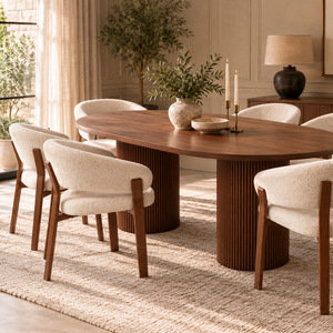 Luna Walnut Oval Dining Table & Abel Walnut Dining Chair Set