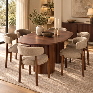 Luna Walnut Oval Dining Table &amp; Aria Walnut Dining Chair Set