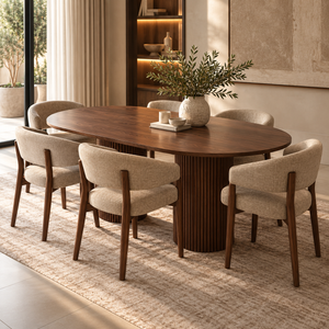 Luna Walnut Oval Dining Table &amp; Aria Walnut Dining Chair Set