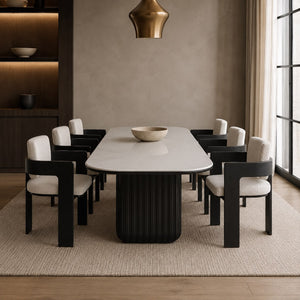 Vinci Marble Dining Table Black  Harper Cream & Black Wood Dining Chair Set