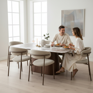 Eton Ceramic Dining Table & Soho Boucle Chair Set | Lush Interiors