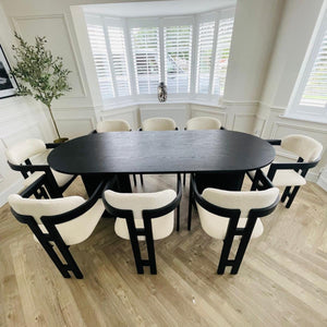 Luna Black Oval Table & Rio Bouclé Chairs Set