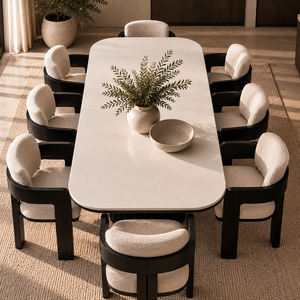 Vinci Marble Dining Table Black  Harper Cream & Black Wood Dining Chair Set