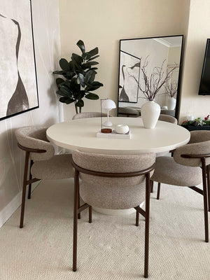 Cloud Round White Micro Cement Table & Soho Walnut Dining Chairs