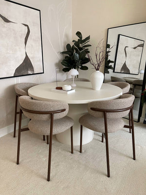 Cloud Round White Micro Cement Table & Soho Walnut Dining Chairs