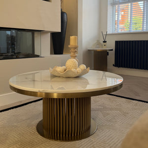 Luca White & Gold Marble Side Table & Coffee Table Set