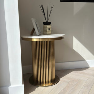Luca White & Gold Marble Side Table