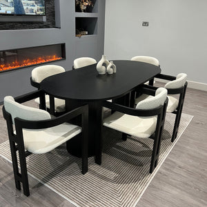 Luna Black Oval Table & Rio Bouclé Chairs Set