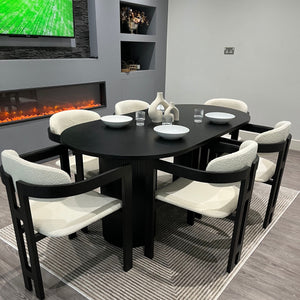 Luna Black Oval Table & Rio Bouclé Chairs Set