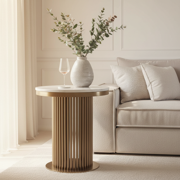Luca White & Gold Marble Side Table - Hero