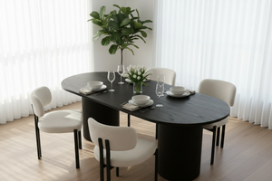 Luna Black Oval Dining Table & Maya Black Boucle Chair Set