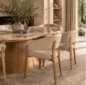Ivy Oak Ceramic Dining Table & Abel Oak Dining Chair Set