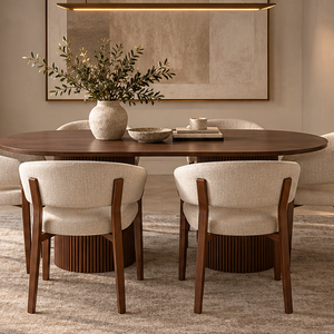 Luna Walnut Oval Dining Table & Abel Walnut Dining Chair Set