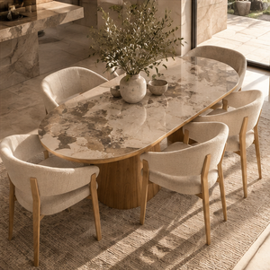 Ivy Oak Ceramic Dining Table & Abel Oak Dining Chair Set