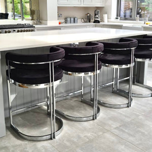Sandro Velvet Barstool Black & Silver